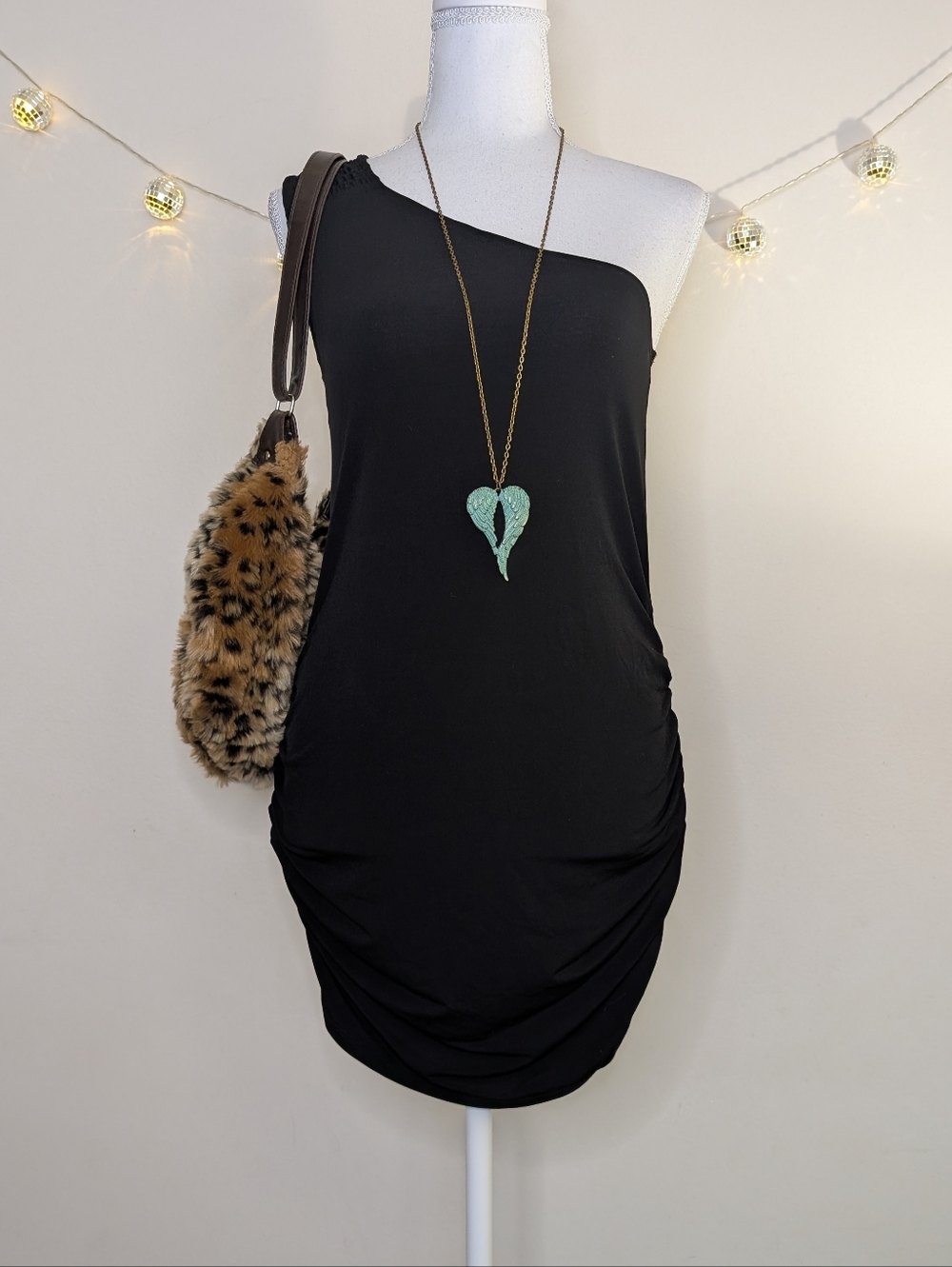 Buffalo David Bitton Black One-Shoulder Ruched Dress